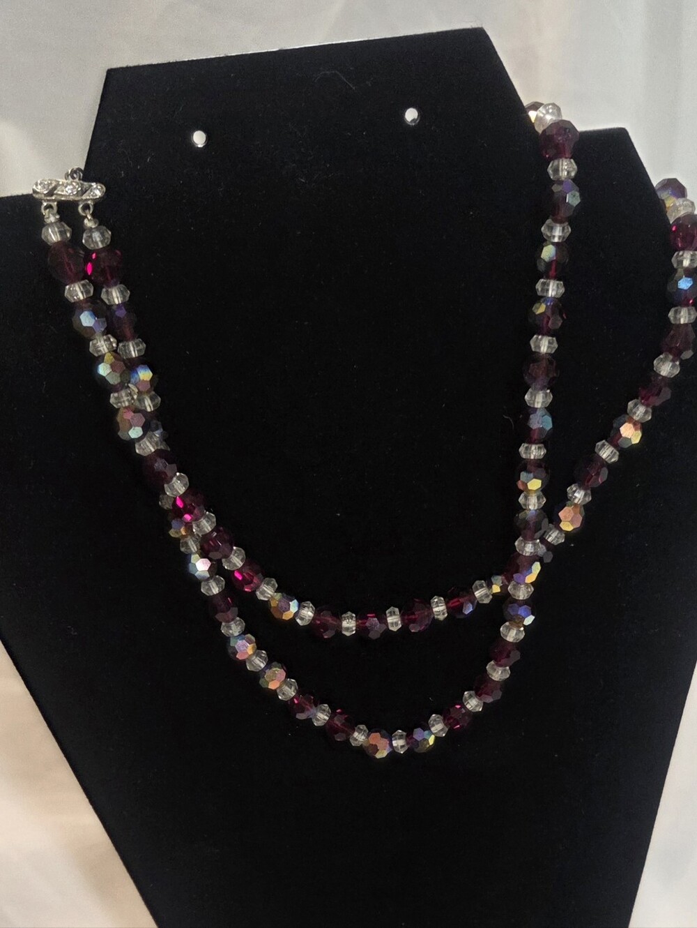Vintage Aurora Borealis And RED Crystal  Necklace